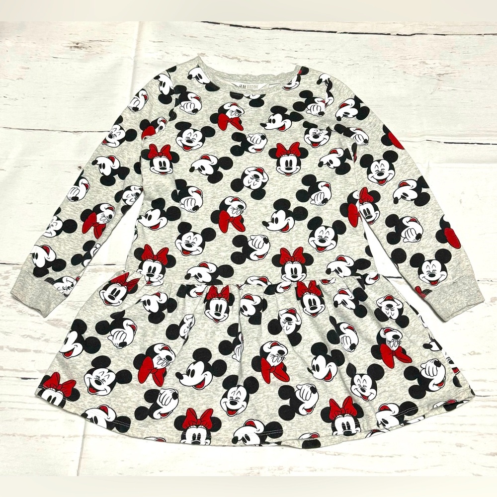 H&M Disney girls 8-10Y Mickey Mouse Minnie Mouse gray long sleeve tunic dress